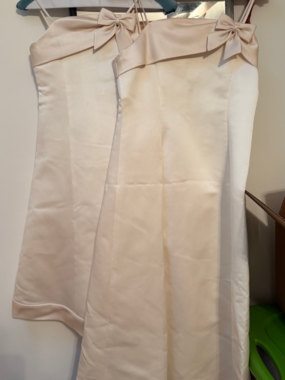 2 David's Bridal Ivory/Champagne Satin Dress